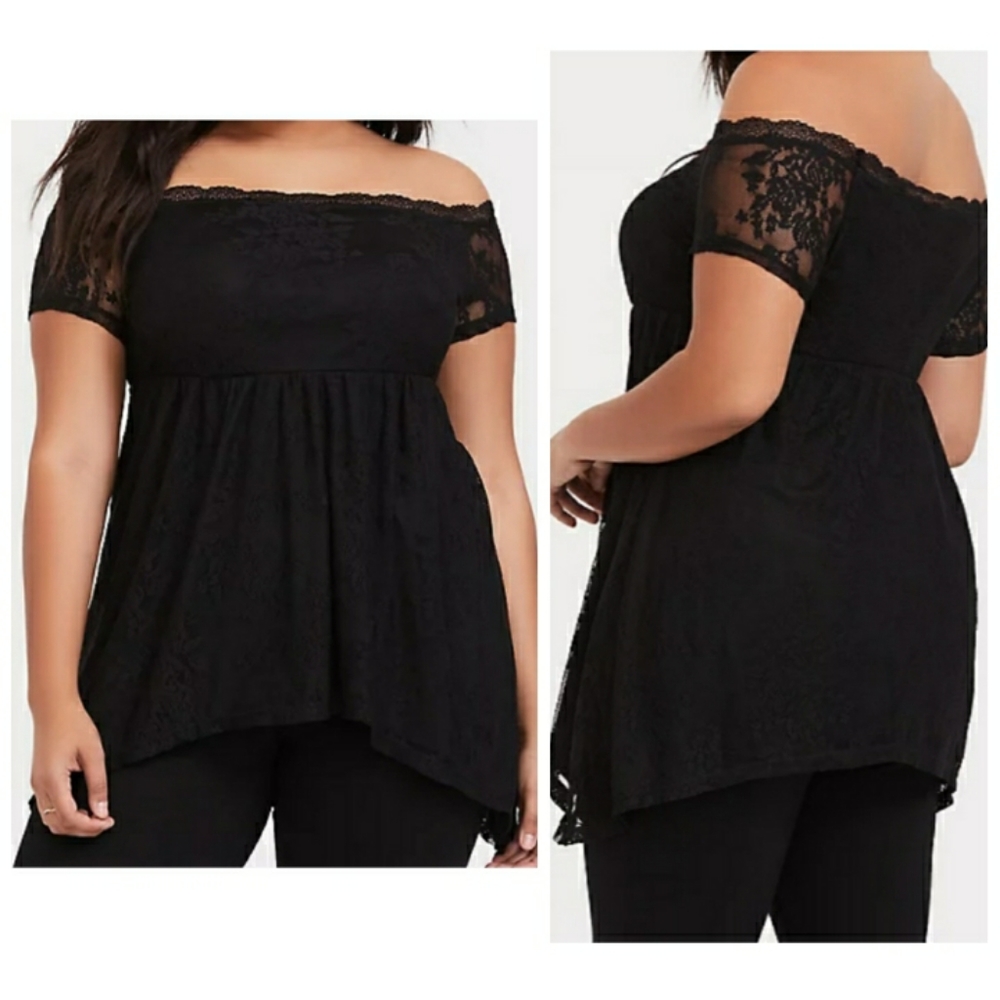 NWOT Torrid Black Lace Off Shoulder Babydoll Top 2X